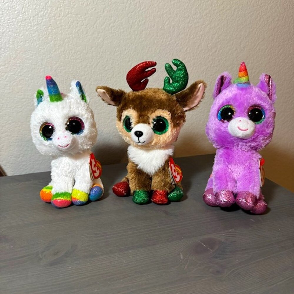 NWT Ty Inc. The Beanie Boo's Collection- Pixy, Kinley, and Rosette Plush Toys
